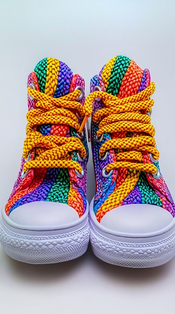 彩虹条纹儿童高帮帆布鞋
