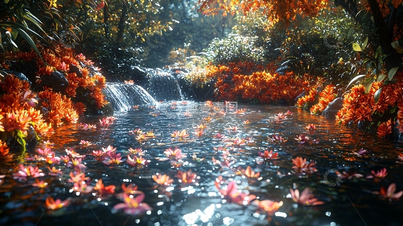 高清大图下载【趣麦麦图】梦幻森林瀑布