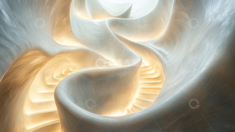 高清大图下载【趣麦麦图】抽象白色曲线楼梯