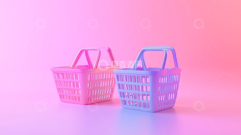 高清大图下载【趣麦麦图】粉色蓝色购物篮