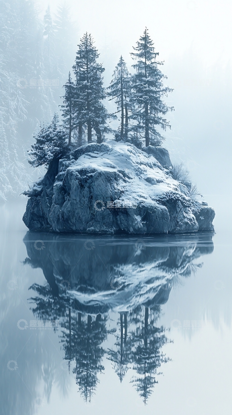 高清大图下载【趣麦麦图】雪中湖心岛