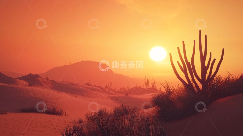 高清大图下载【趣麦麦图】沙漠日落
