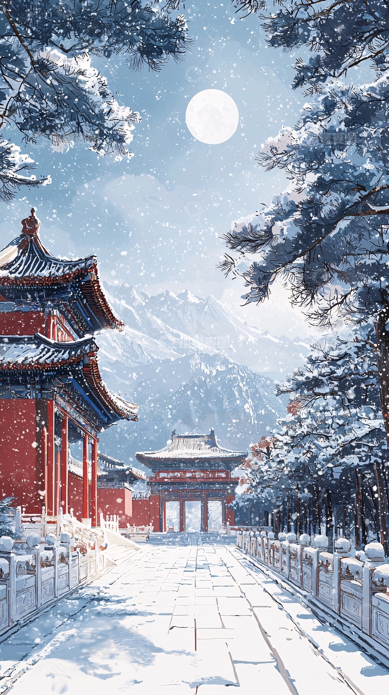 高清大图下载【趣麦麦图】雪后故宫的宁静夜晚