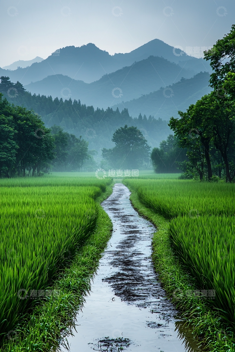高清大图下载【趣麦麦图】绿野田园山水画风