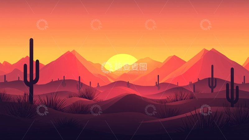 高清大图下载【趣麦麦图】沙漠日落剪影