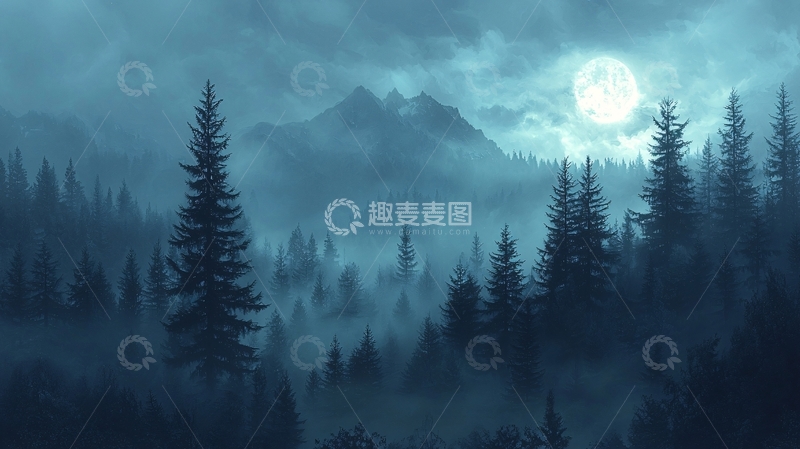 高清大图下载【趣麦麦图】月夜森林