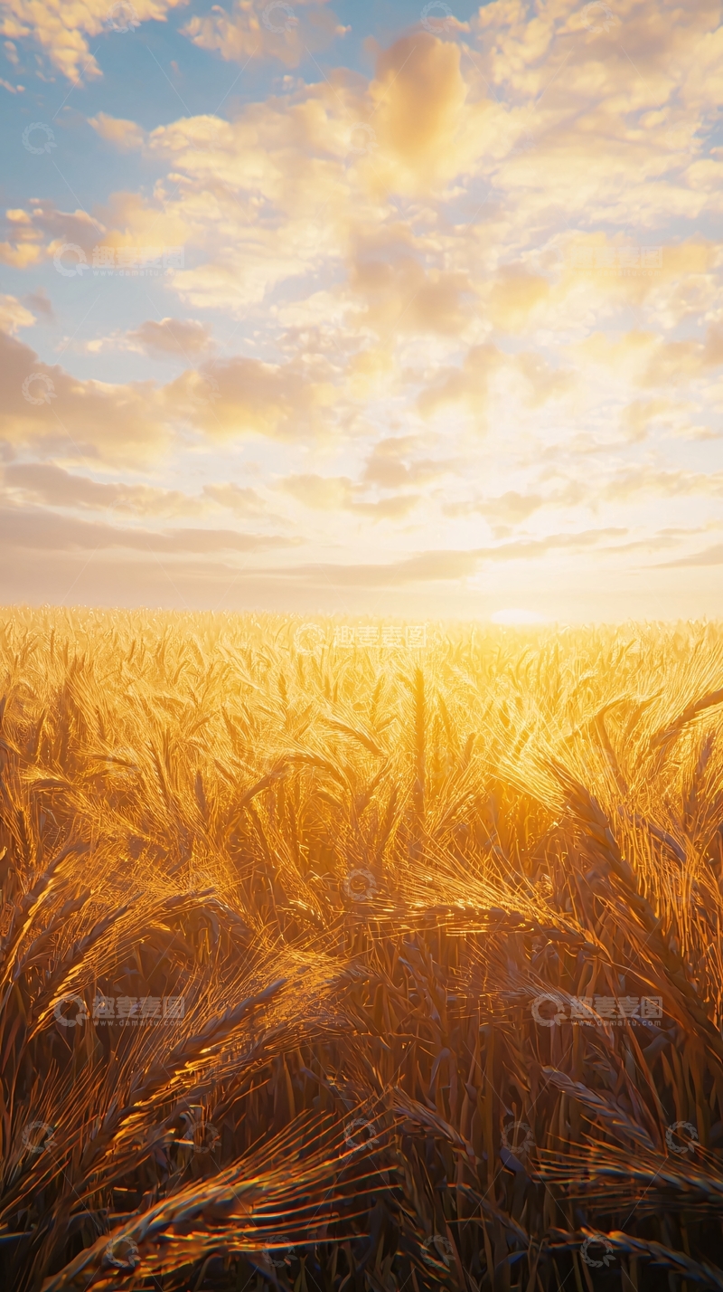 高清大图下载【趣麦麦图】金色麦田日落