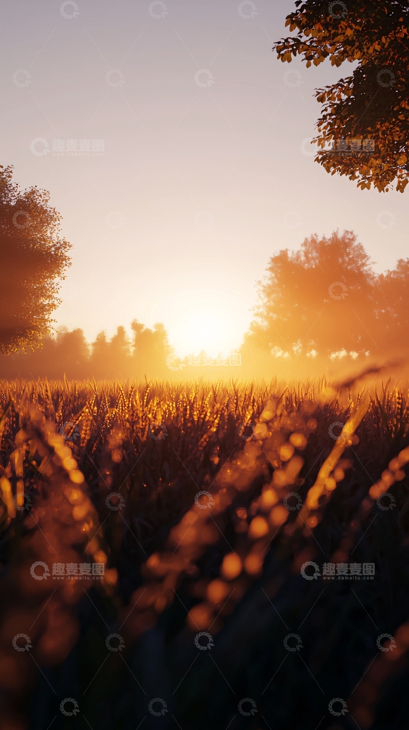 高清大图下载【趣麦麦图】金色麦田日落