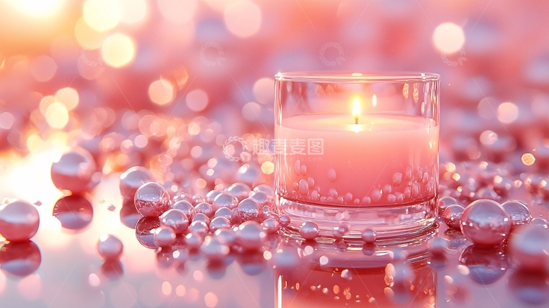 高清大图下载【趣麦麦图】粉色蜡烛和珍珠