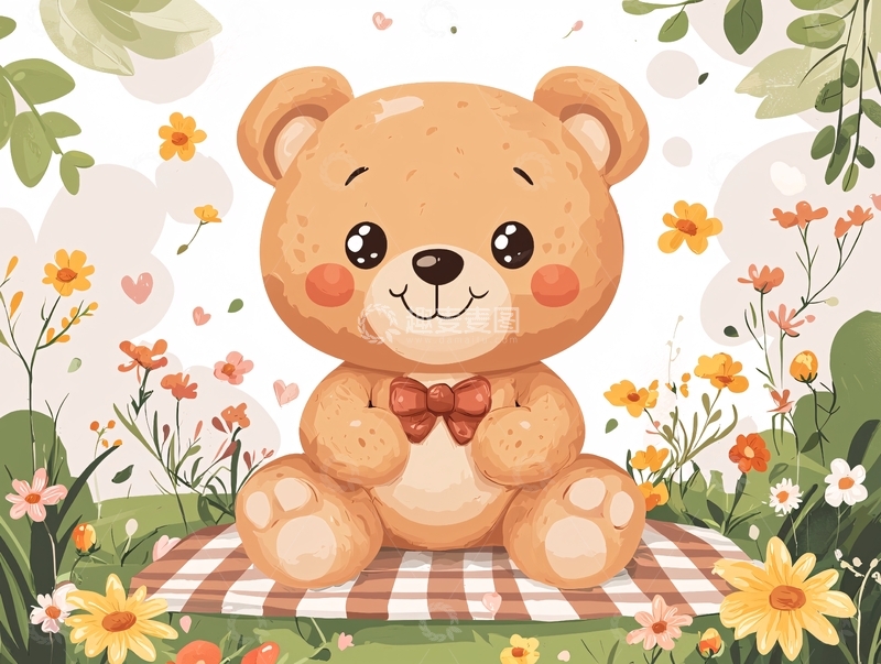 高清大图下载【趣麦麦图】可爱泰迪熊在草地上