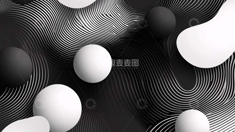 高清大图下载【趣麦麦图】黑白抽象球体背景