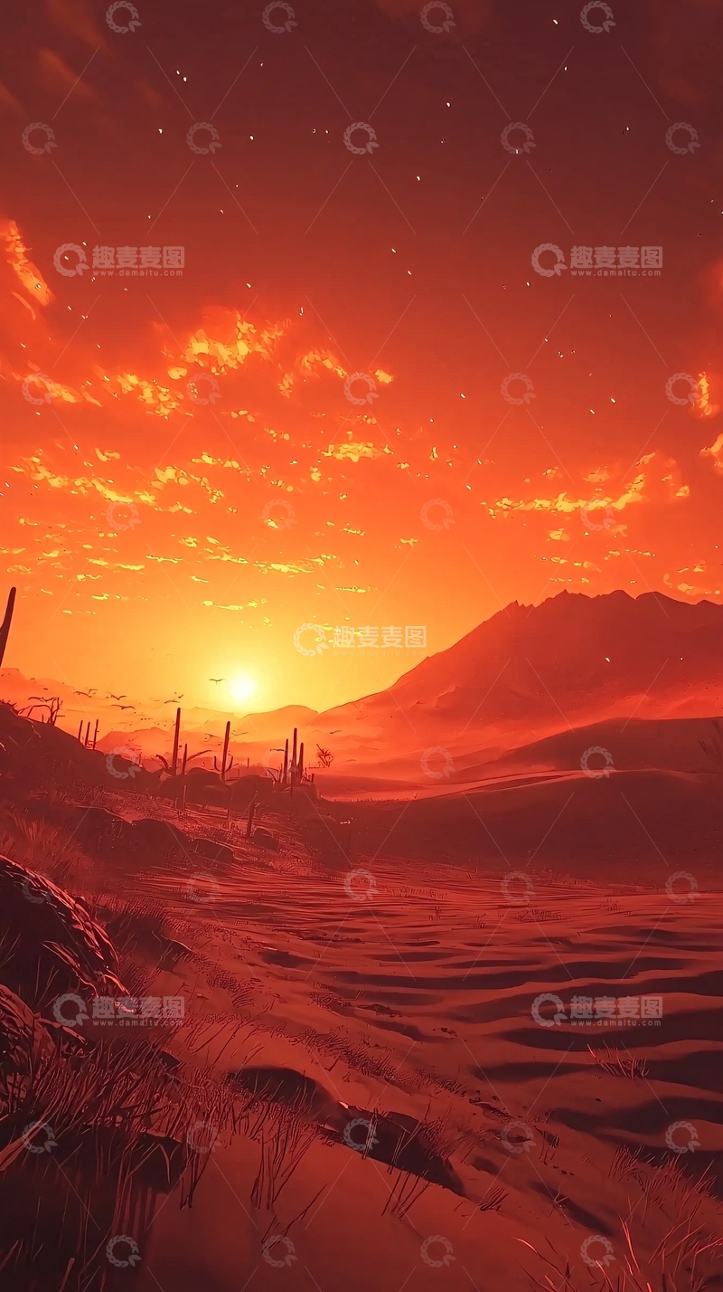 高清大图下载【趣麦麦图】红色沙漠日落