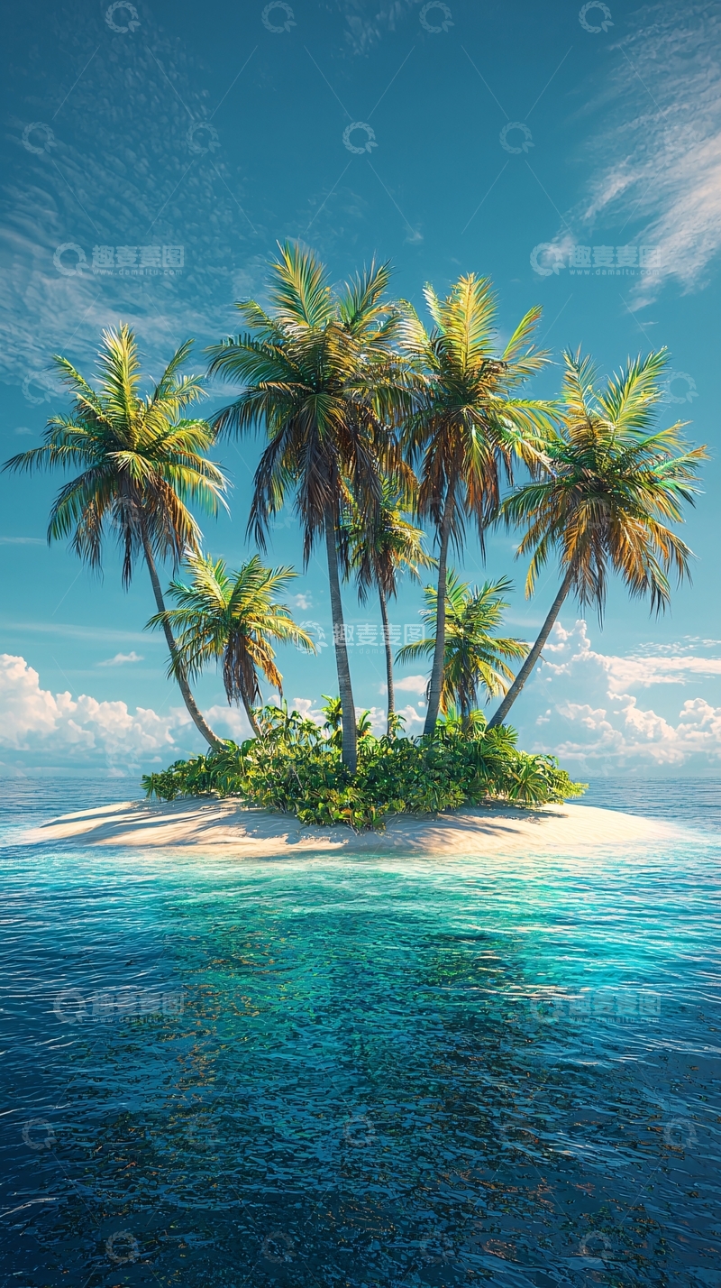 高清大图下载【趣麦麦图】热带小岛椰林海景