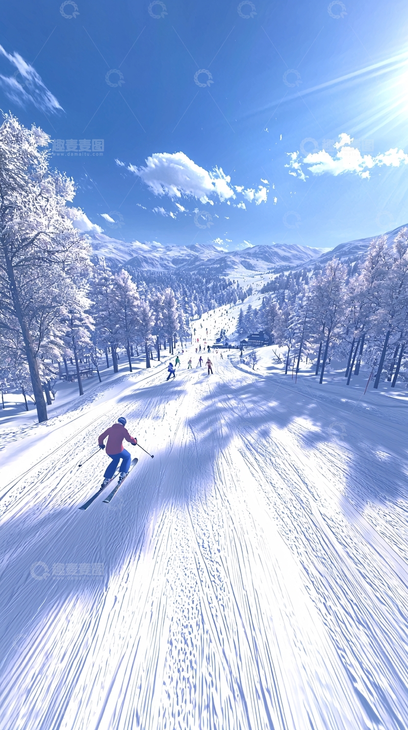 高清大图下载【趣麦麦图】阳光雪山滑雪场景