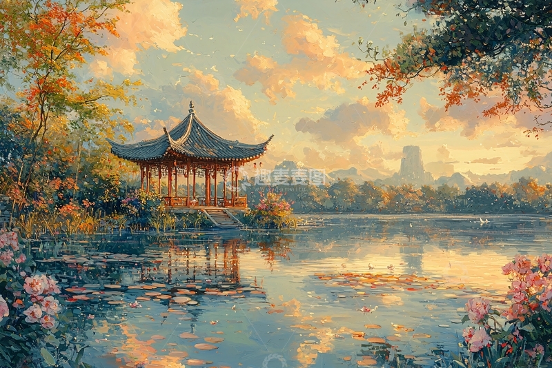 高清大图下载【趣麦麦图】秋日清晨江南园林