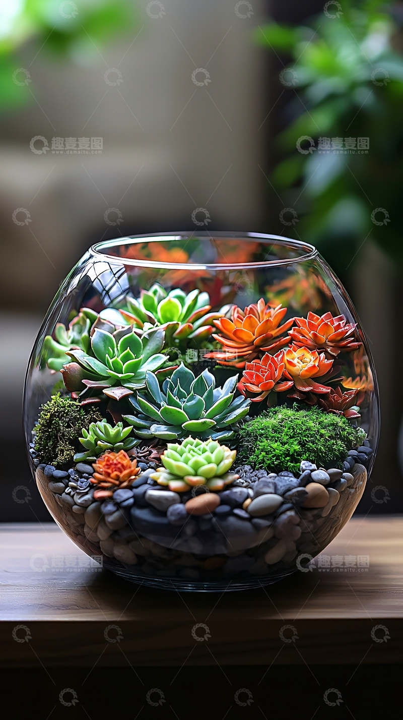 高清大图下载【趣麦麦图】玻璃鱼缸多肉植物