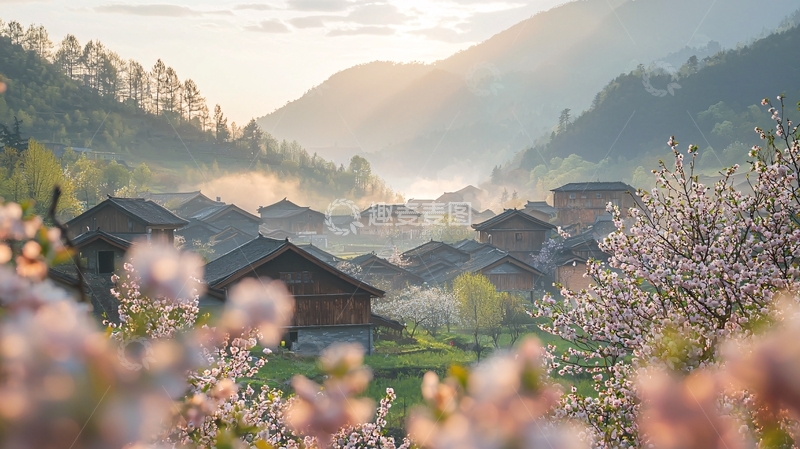 高清大图下载【趣麦麦图】山间村落晨曦