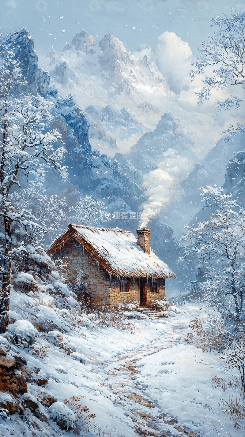 高清大图下载【趣麦麦图】雪山小屋