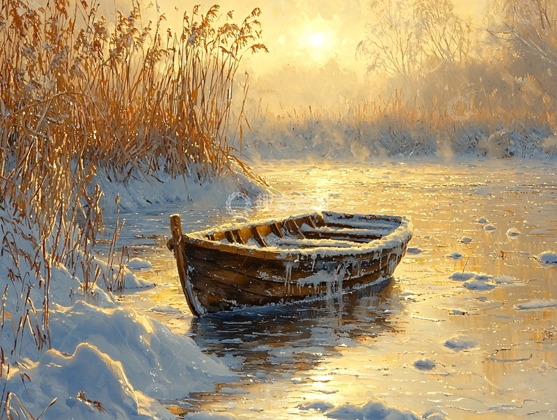 高清大图下载【趣麦麦图】冰雪覆盖的小船