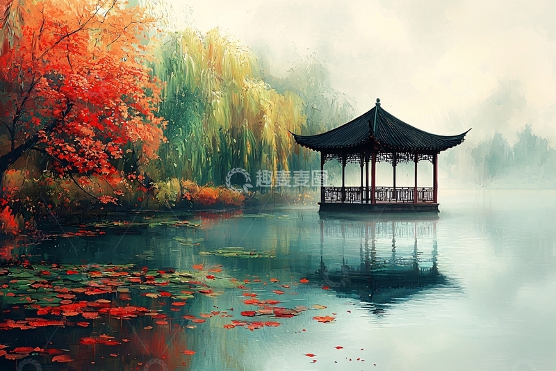 高清大图下载【趣麦麦图】中国风亭台秋色