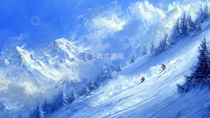 高清大图下载【趣麦麦图】雪山滑雪风景