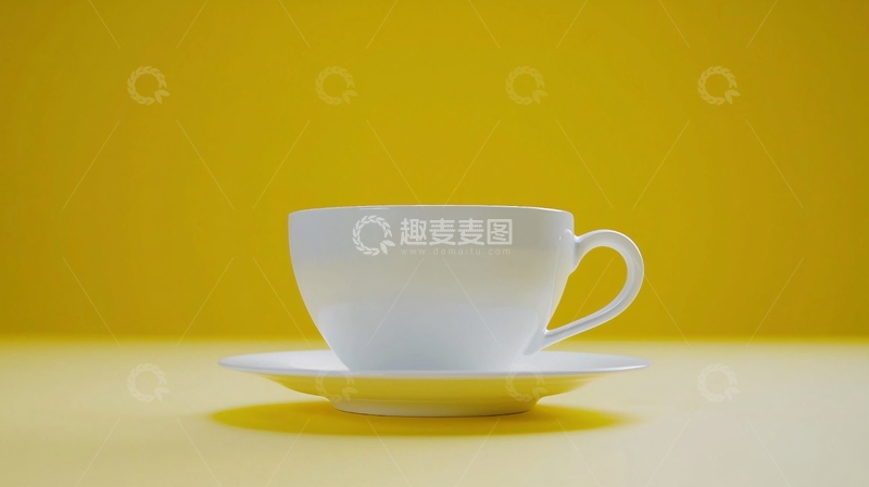 高清大图下载【趣麦麦图】黄背景下白色咖啡杯