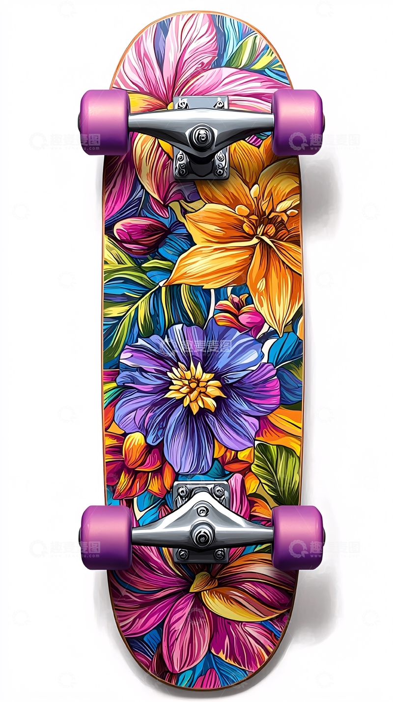 高清大图下载【趣麦麦图】彩色花卉图案滑板