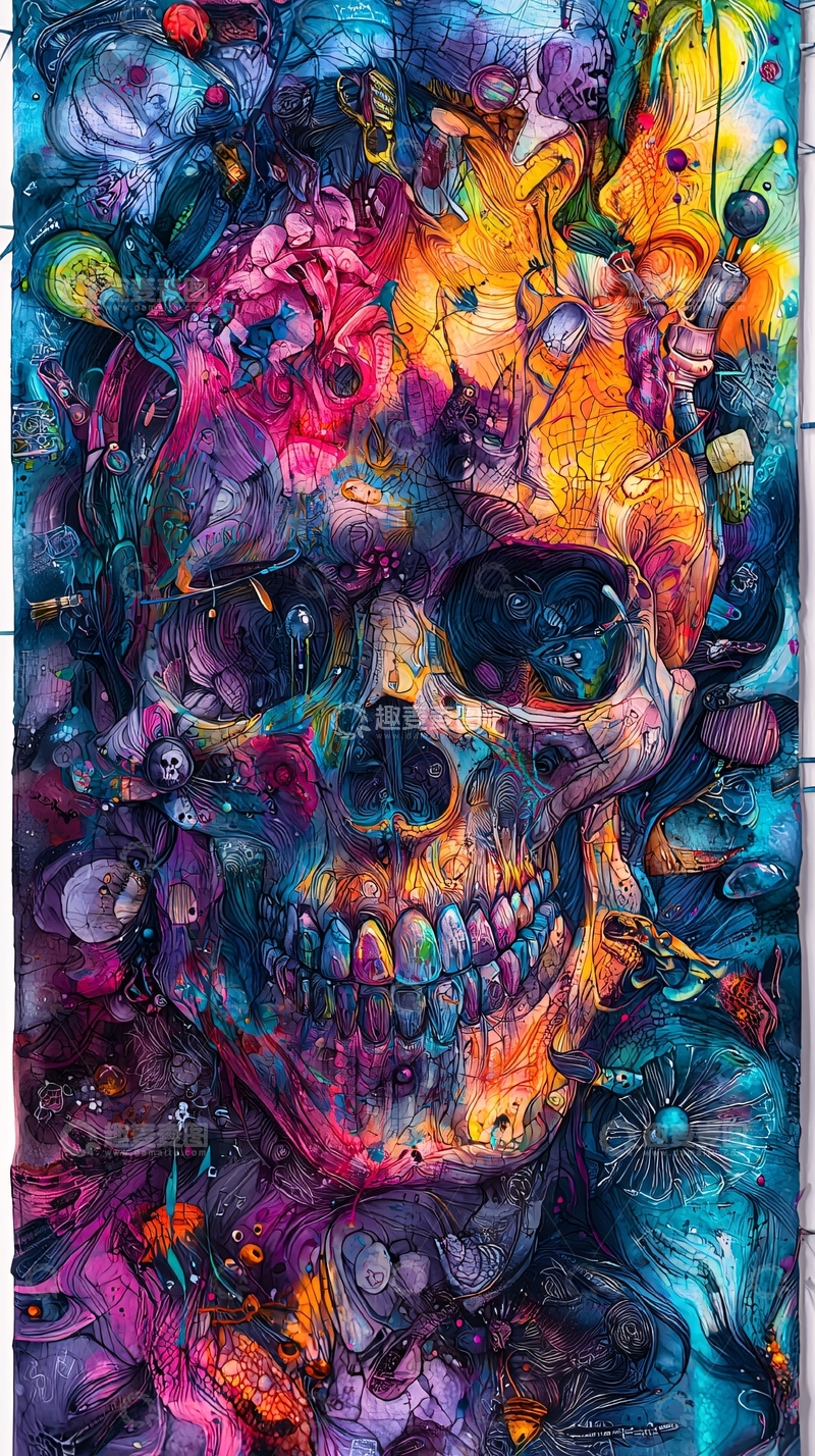 高清大图下载【趣麦麦图】彩色骷髅头艺术