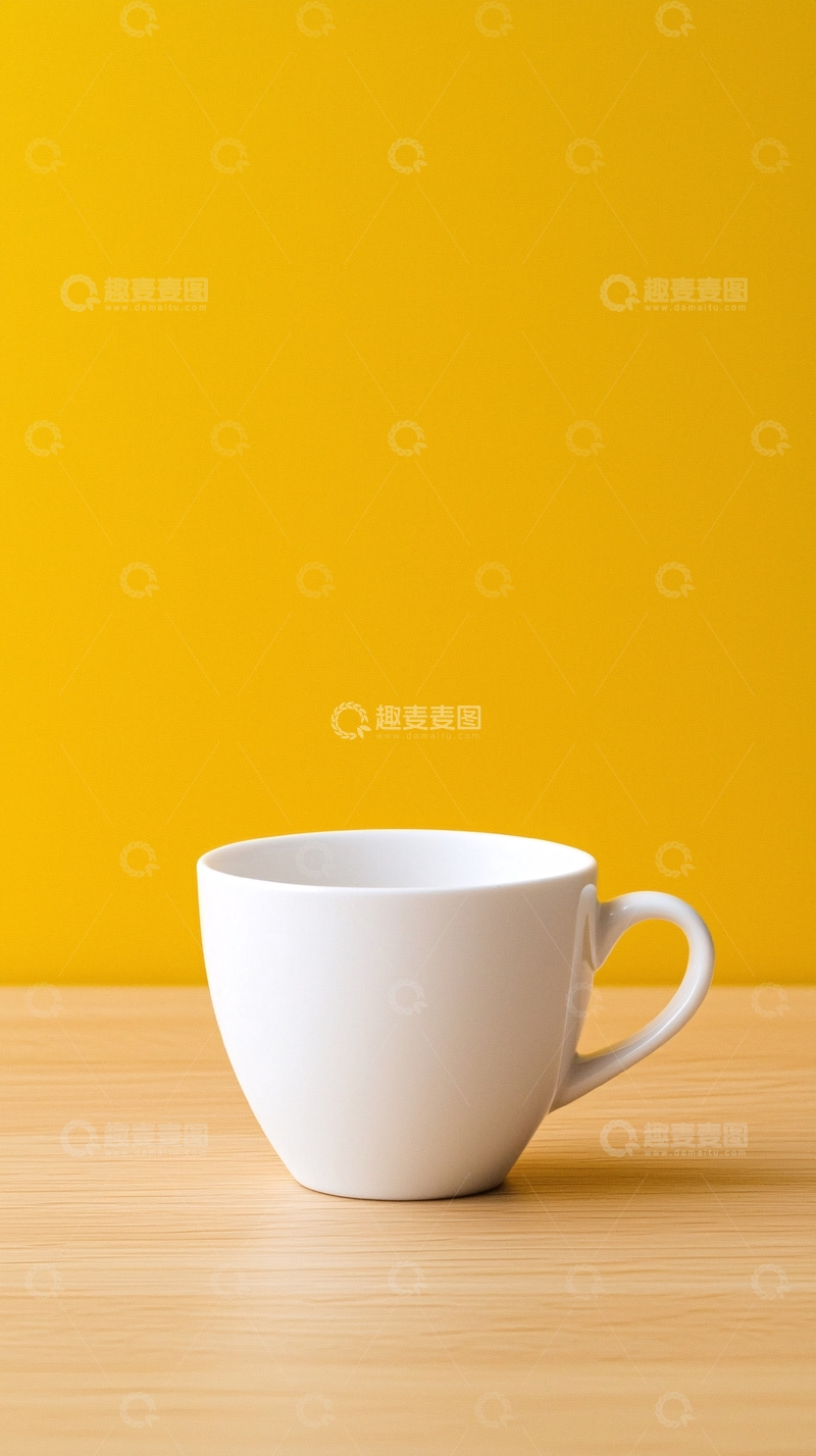 高清大图下载【趣麦麦图】黄背景下白色茶杯