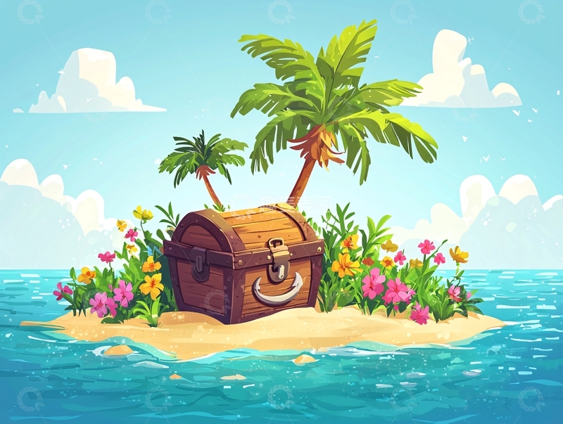 高清大图下载【趣麦麦图】热带岛屿上的宝箱