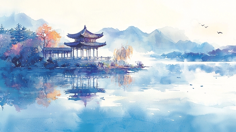 高清大图下载【趣麦麦图】水墨风山水亭台楼阁