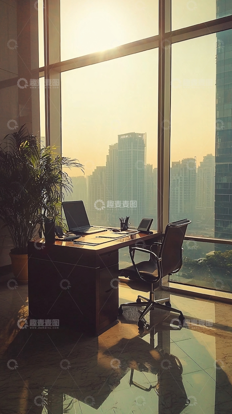 高清大图下载【趣麦麦图】落地窗办公室阳光洒进