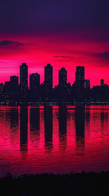 暗红城市夜景倒影