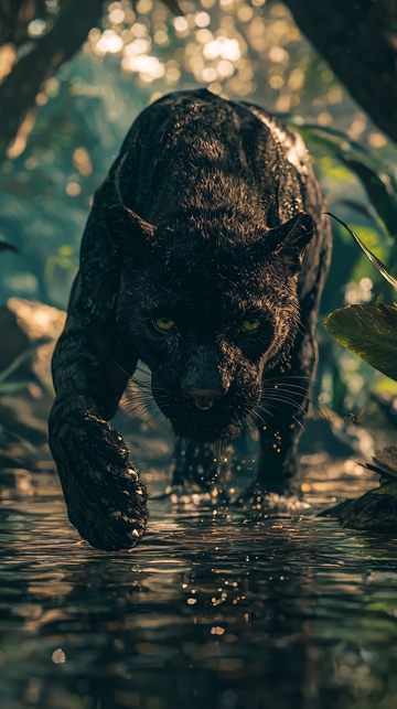 黑豹在水中行走