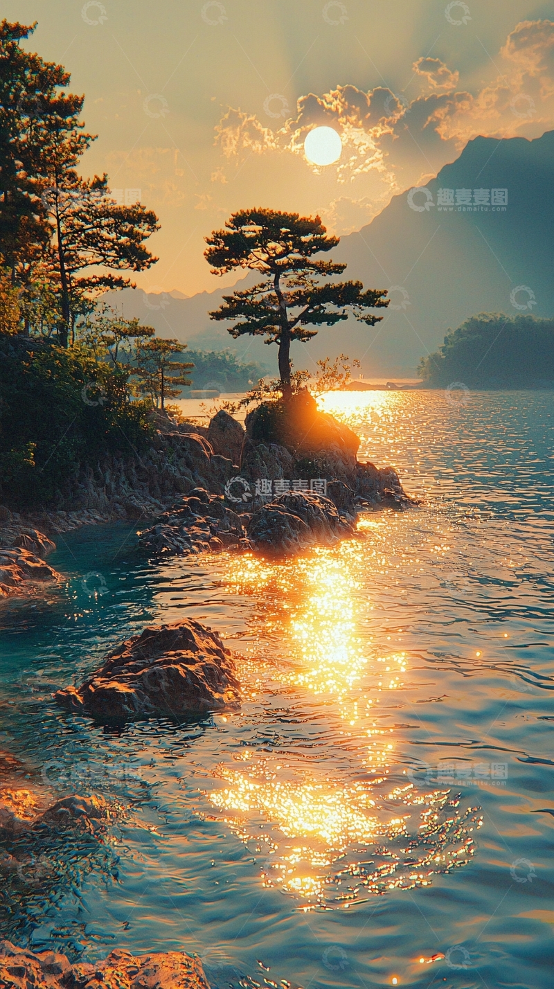 高清大图下载【趣麦麦图】日落湖景