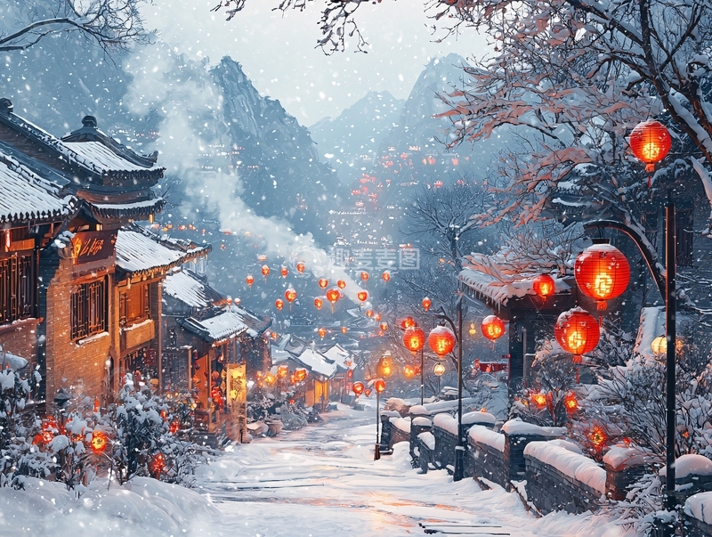 高清大图下载【趣麦麦图】雪景古镇