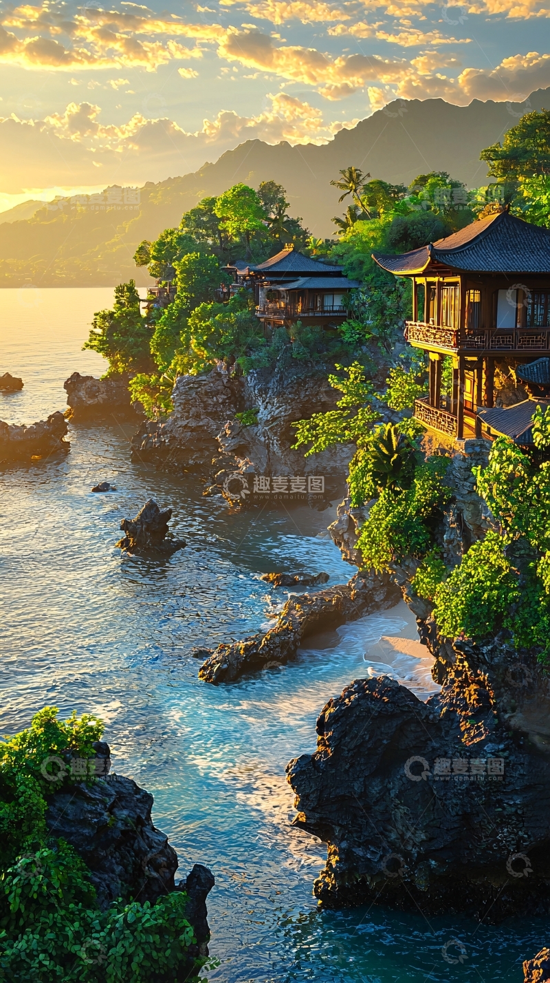 高清大图下载【趣麦麦图】海边悬崖上的小屋