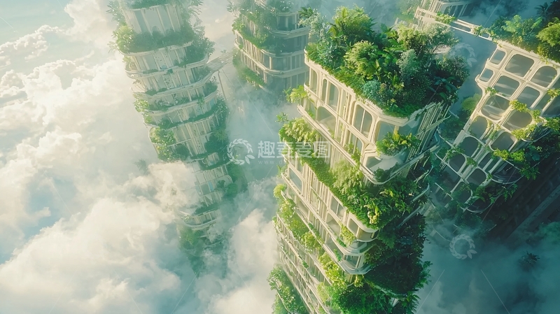高清大图下载【趣麦麦图】云端垂直绿化城市