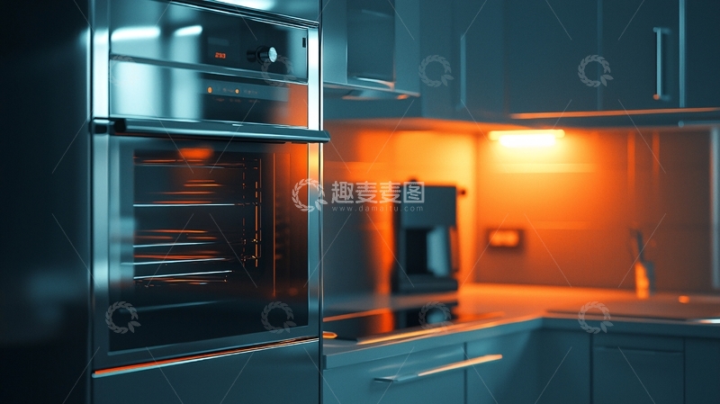 高清大图下载【趣麦麦图】现代化厨房嵌入式烤箱