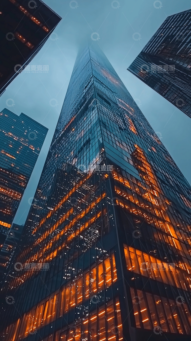 高清大图下载【趣麦麦图】仰视角度下的摩天大楼夜景