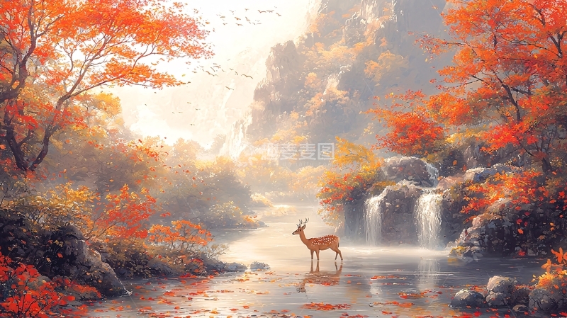高清大图下载【趣麦麦图】秋日森林小鹿
