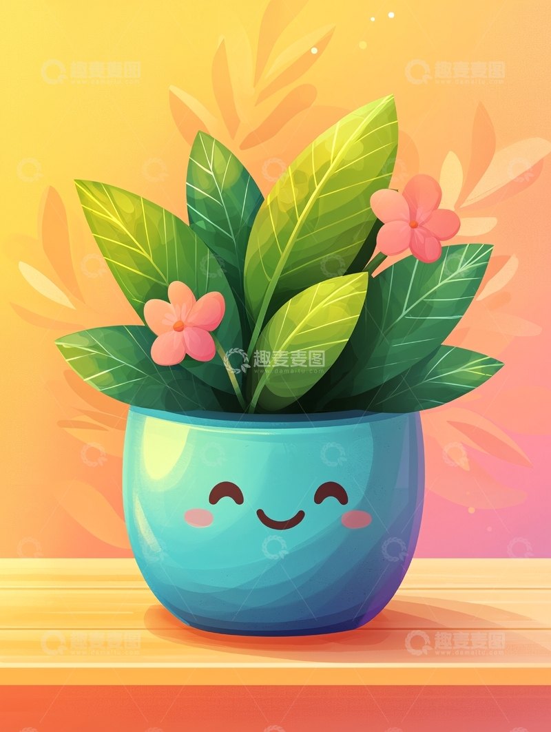 高清大图下载【趣麦麦图】可爱花盆植物微笑