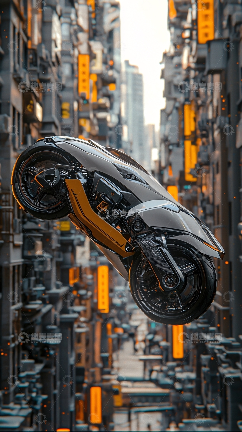 高清大图下载【趣麦麦图】未来都市摩托车飞跃
