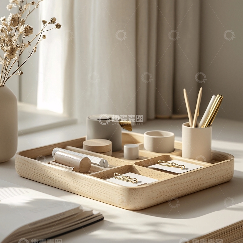 高清大图下载【趣麦麦图】原木收纳盒