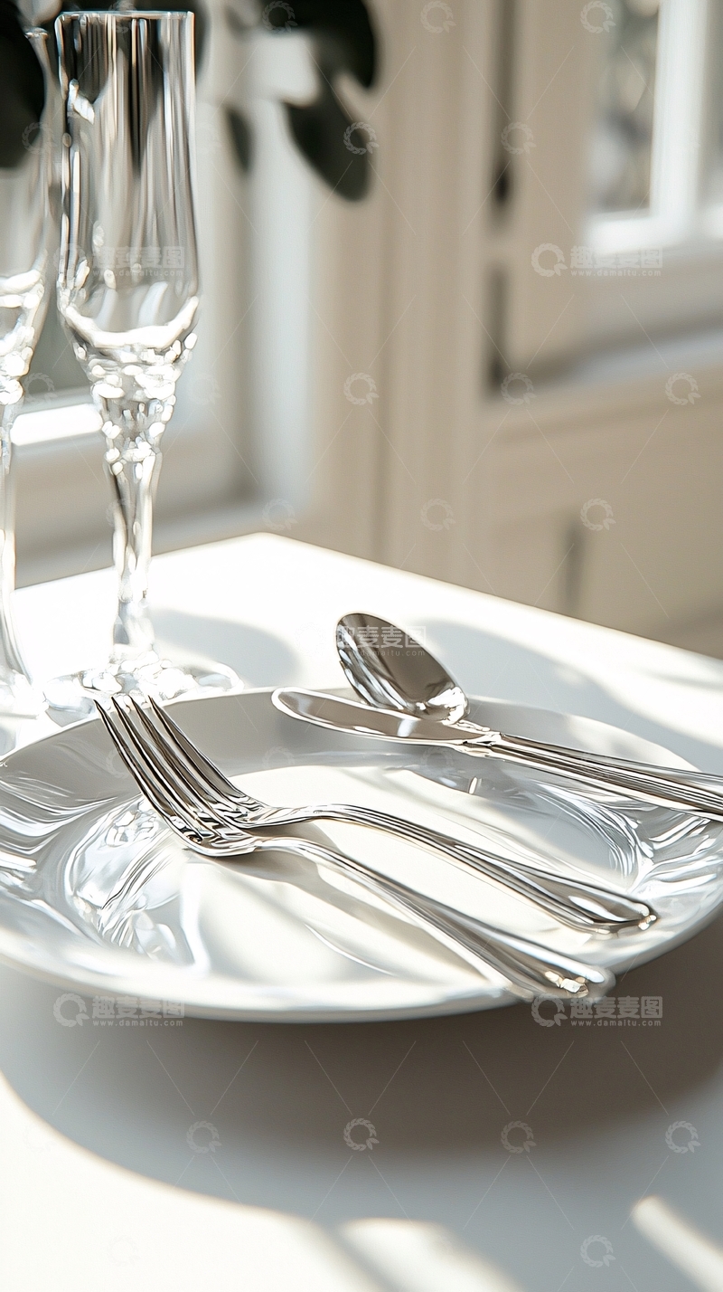 高清大图下载【趣麦麦图】餐桌上的刀叉盘子