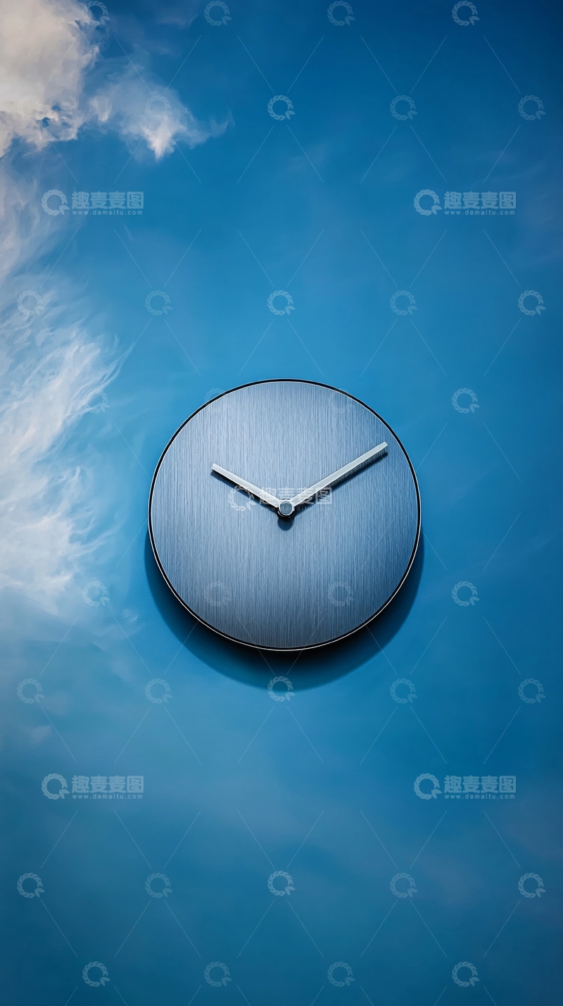 高清大图下载【趣麦麦图】蓝天白云背景下的简约钟表
