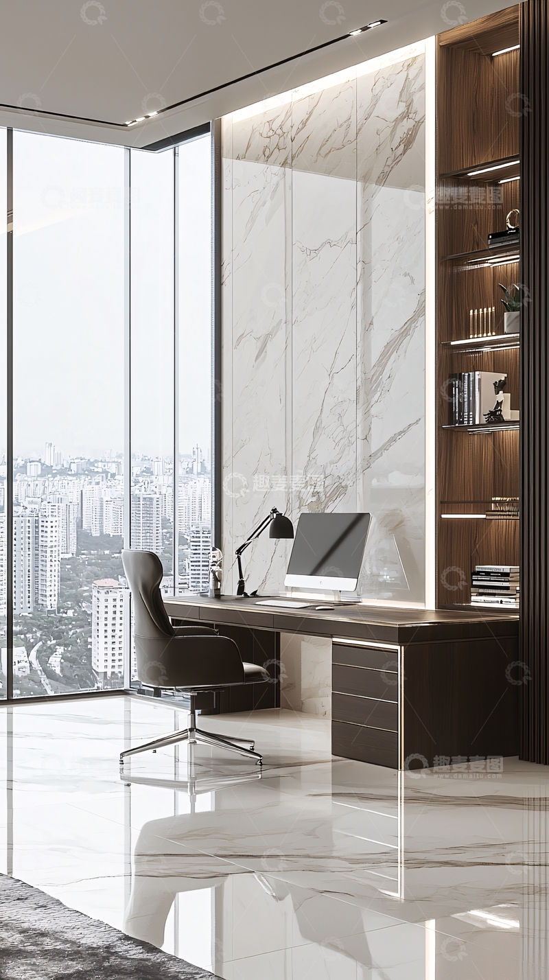 高清大图下载【趣麦麦图】现代简约风格高端书房设计