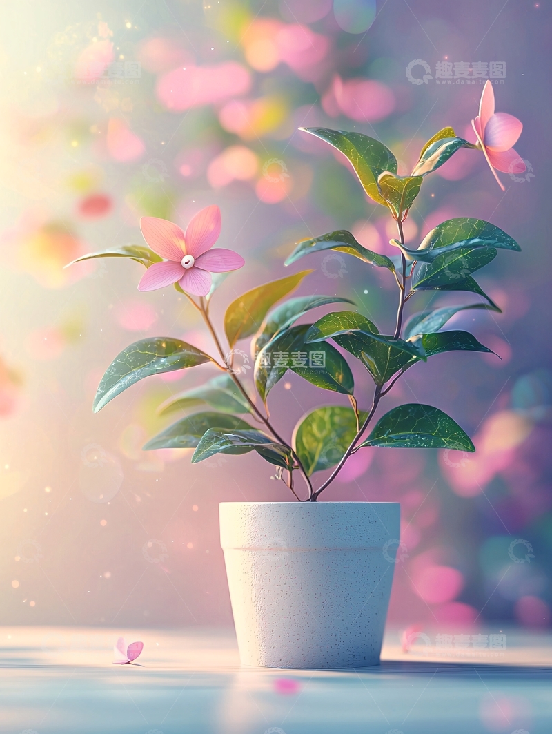 高清大图下载【趣麦麦图】粉色花朵盆栽