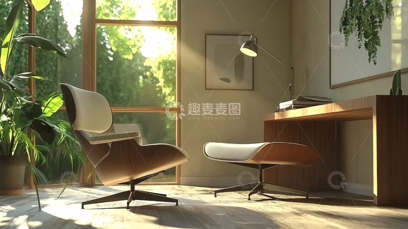 高清大图下载【趣麦麦图】阳光洒进的舒适书房