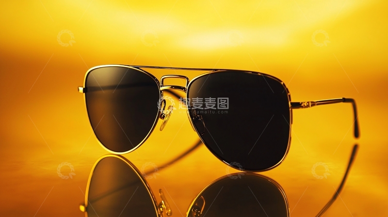 高清大图下载【趣麦麦图】金色背景下金属框墨镜